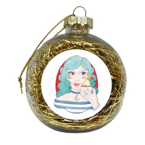 Meredith // Pencil & Watercolour Portrait of a Nautical Woman, in a Striped Breton Top, with a Love  - xmas bauble by A Rose Cast - Karen Murray