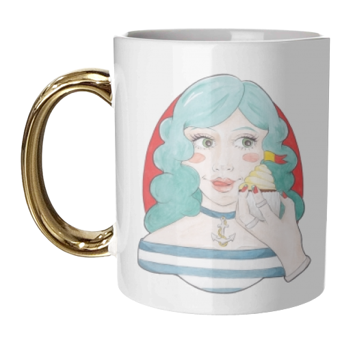 Meredith // Pencil & Watercolour Portrait of a Nautical Woman, in a Striped Breton Top, with a Love  - unique mug by A Rose Cast - Karen Murray