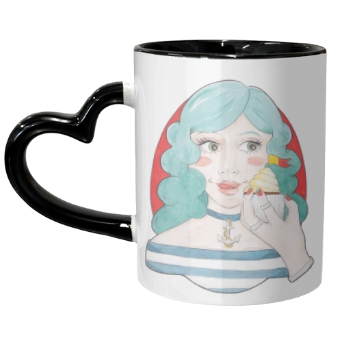 Meredith // Pencil & Watercolour Portrait of a Nautical Woman, in a Striped Breton Top, with a Love  - unique mug by A Rose Cast - Karen Murray