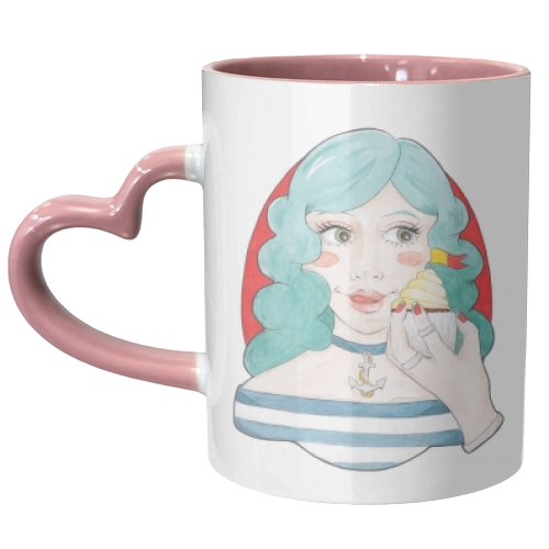 Meredith // Pencil & Watercolour Portrait of a Nautical Woman, in a Striped Breton Top, with a Love  - unique mug by A Rose Cast - Karen Murray