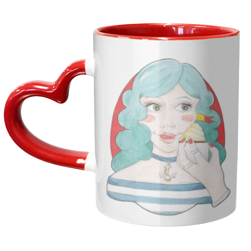 Meredith // Pencil & Watercolour Portrait of a Nautical Woman, in a Striped Breton Top, with a Love  - unique mug by A Rose Cast - Karen Murray