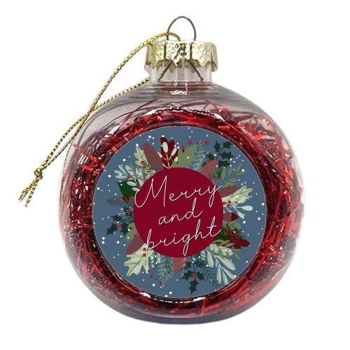 Merry and bright Christmas wreath - xmas bauble by The Girl Next Draw