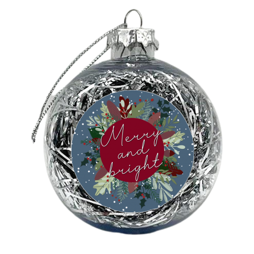 Merry and bright Christmas wreath - xmas bauble by The Girl Next Draw