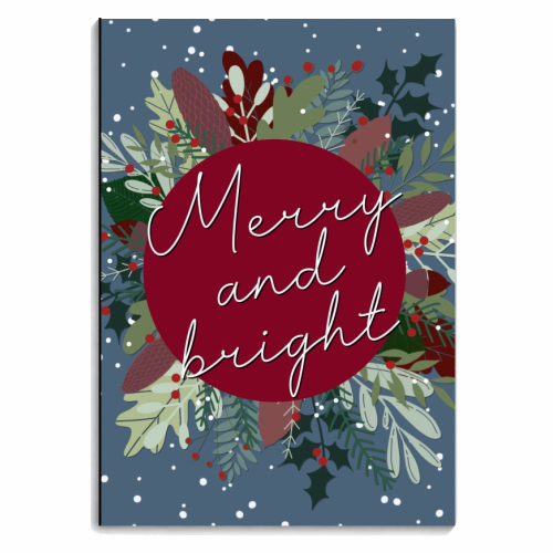 Merry and bright Christmas wreath - personalised A4, A5, A6 notebook by The Girl Next Draw