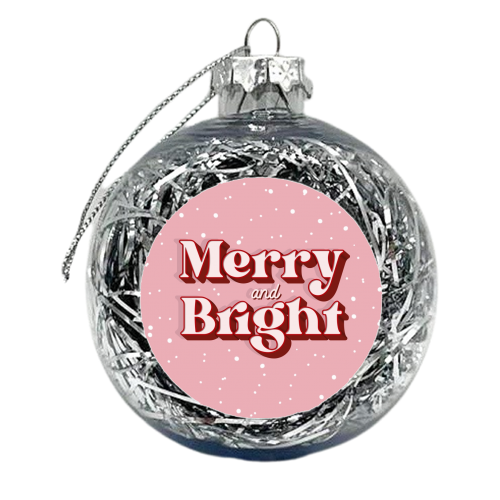 Merry and bright snow Christmas print - xmas bauble by The Girl Next Draw