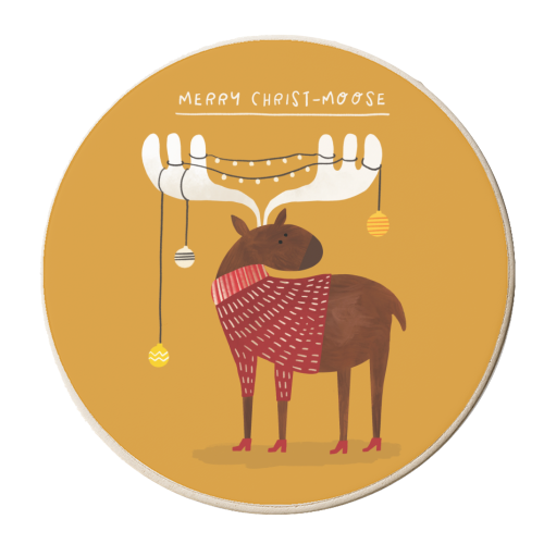 Merry Christ-moose Christmas Illustration - personalised beer coaster by AbiGoLucky