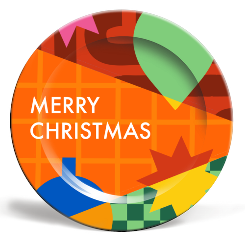 Merry Christmas Geometric Xmas Design - ceramic dinner plate by AbiGoLucky
