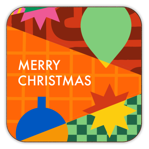 Merry Christmas Geometric Xmas Design - personalised beer coaster by AbiGoLucky