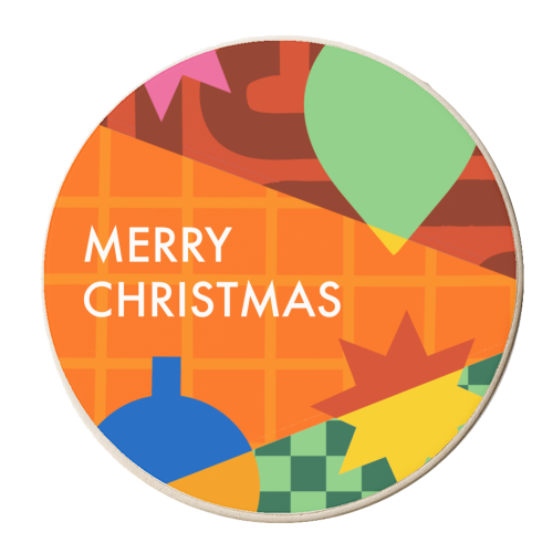 Merry Christmas Geometric Xmas Design - personalised beer coaster by AbiGoLucky
