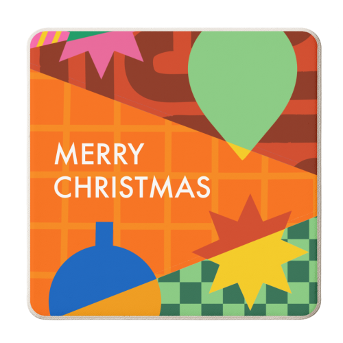 Merry Christmas Geometric Xmas Design - personalised beer coaster by AbiGoLucky