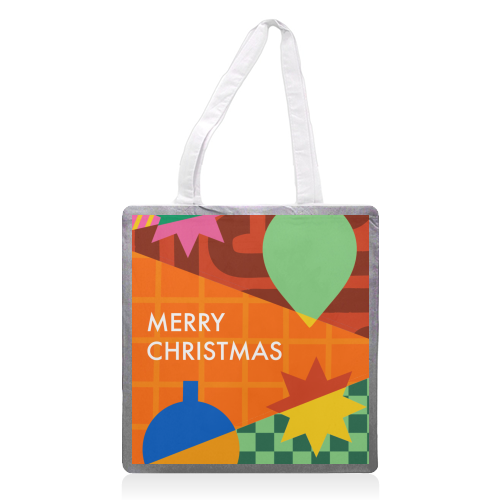 Merry Christmas Geometric Xmas Design - printed canvas tote bag by AbiGoLucky