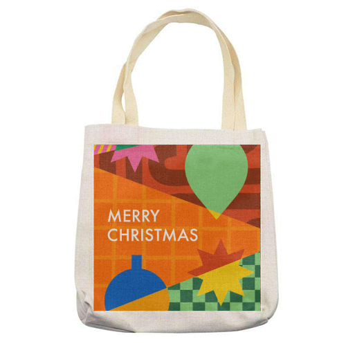 Merry Christmas Geometric Xmas Design - printed canvas tote bag by AbiGoLucky