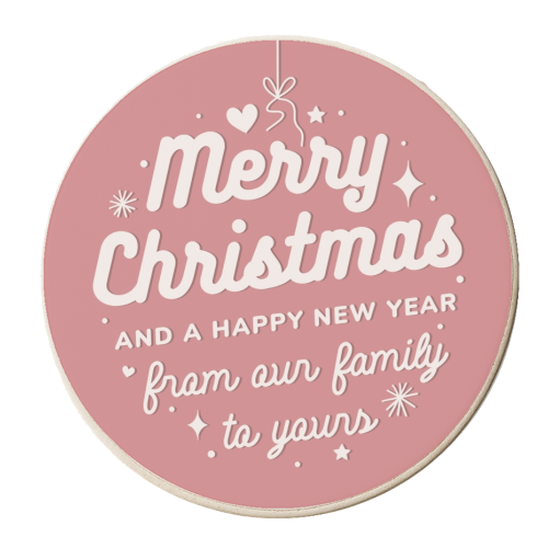 Merry Christmas happy new year bauble pink - personalised beer coaster by The Girl Next Draw