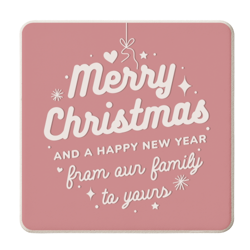 Merry Christmas happy new year bauble pink - personalised beer coaster by The Girl Next Draw