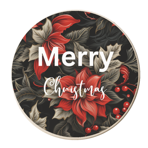 Merry Christmas poinsettia flowers - personalised beer coaster by haris kavalla