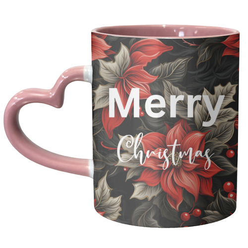 Merry Christmas poinsettia flowers - unique mug by haris kavalla