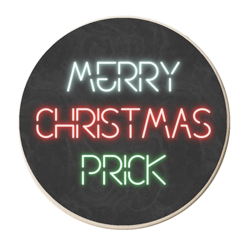 Merry Christmas prick neon lights - personalised beer coaster by The Girl Next Draw
