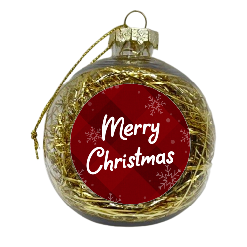 Merry Christmas red tartan plaid print - xmas bauble by The Girl Next Draw