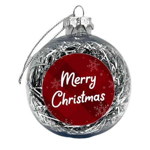 Merry Christmas red tartan plaid print - xmas bauble by The Girl Next Draw
