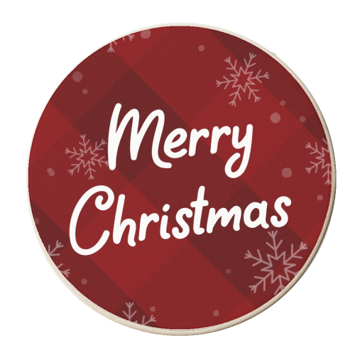 Merry Christmas red tartan plaid print - personalised beer coaster by The Girl Next Draw