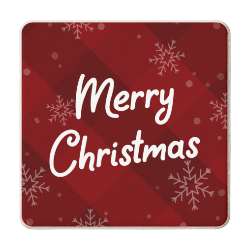 Merry Christmas red tartan plaid print - personalised beer coaster by The Girl Next Draw