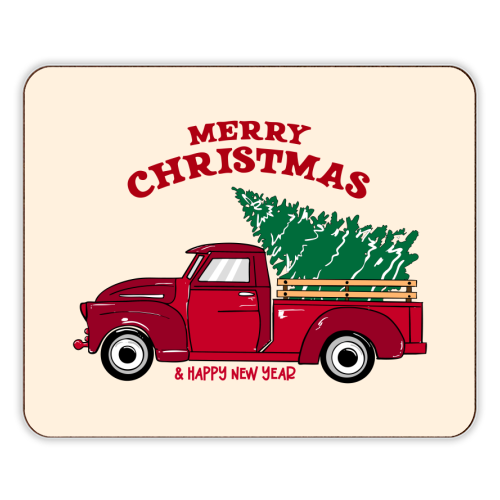 Merry Christmas Red Truck with Tree Vintage Illustration - designer placemat by EZbie