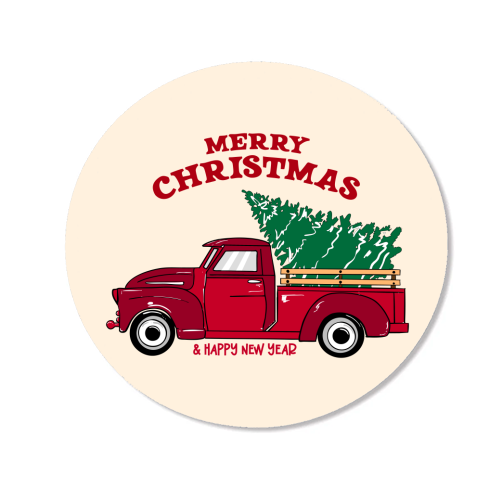 Merry Christmas Red Truck with Tree Vintage Illustration - Magnet by EZbie
