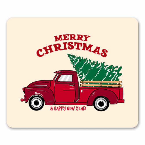 Merry Christmas Red Truck with Tree Vintage Illustration - mouse mat by EZbie