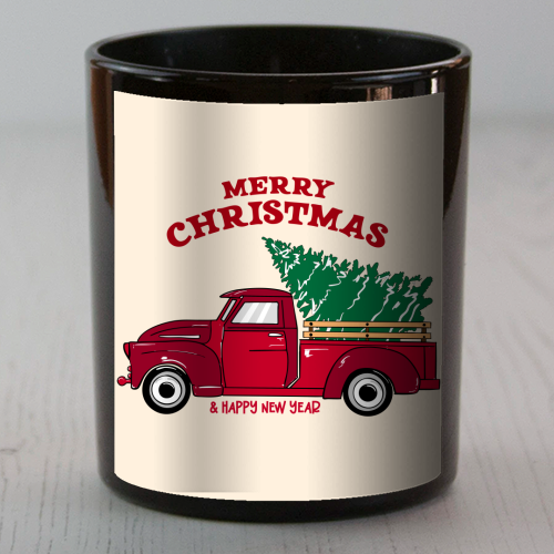 Merry Christmas Red Truck with Tree Vintage Illustration - scented candle by EZbie