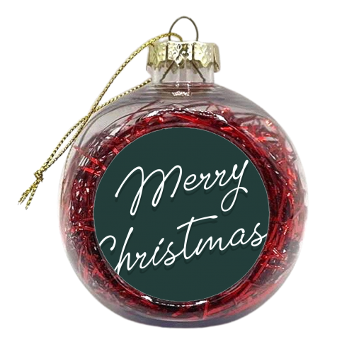 Merry Christmas typography in green - xmas bauble by The Girl Next Draw