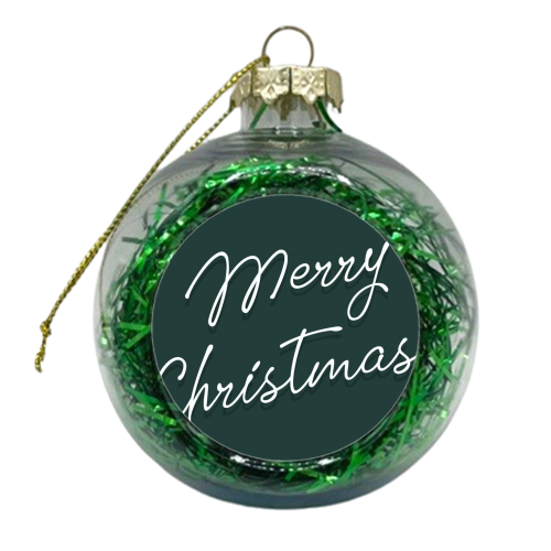 Merry Christmas typography in green - xmas bauble by The Girl Next Draw