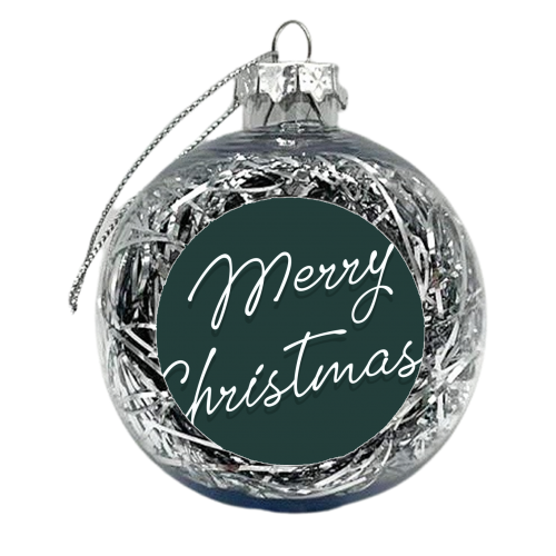 Merry Christmas typography in green - xmas bauble by The Girl Next Draw