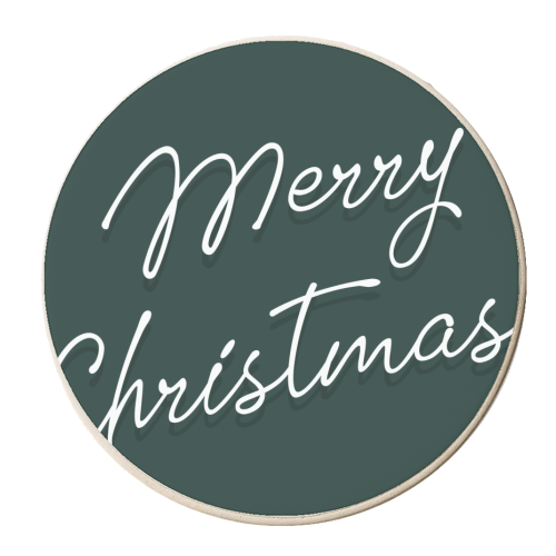 Merry Christmas typography in green - personalised beer coaster by The Girl Next Draw