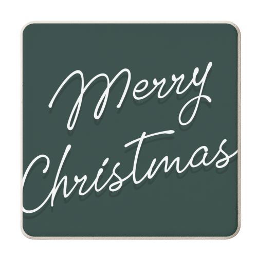 Merry Christmas typography in green - personalised beer coaster by The Girl Next Draw