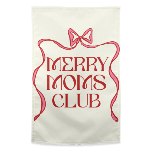 Merry Moms Club Coquette Bow Holiday Art - funny tea towel by EZbie