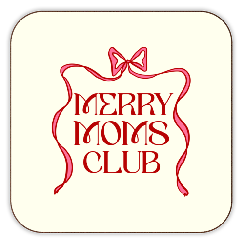 Merry Moms Club Coquette Bow Holiday Art - personalised beer coaster by EZbie