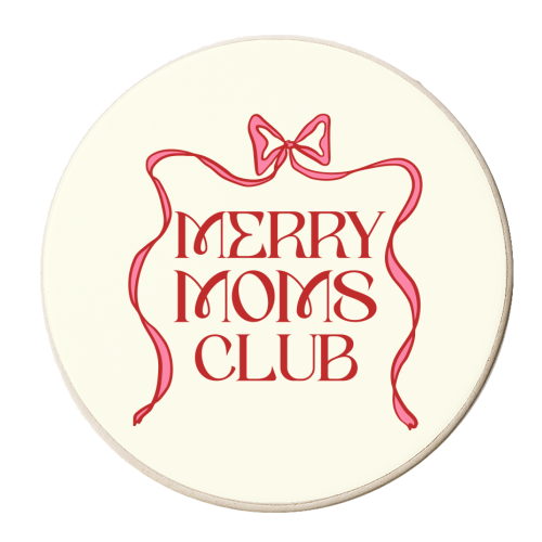 Merry Moms Club Coquette Bow Holiday Art - personalised beer coaster by EZbie