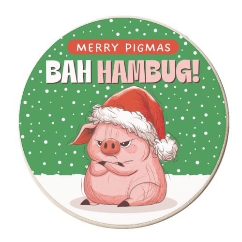 Merry Pigmas Bah Hambug - personalised beer coaster by Claire Atwood