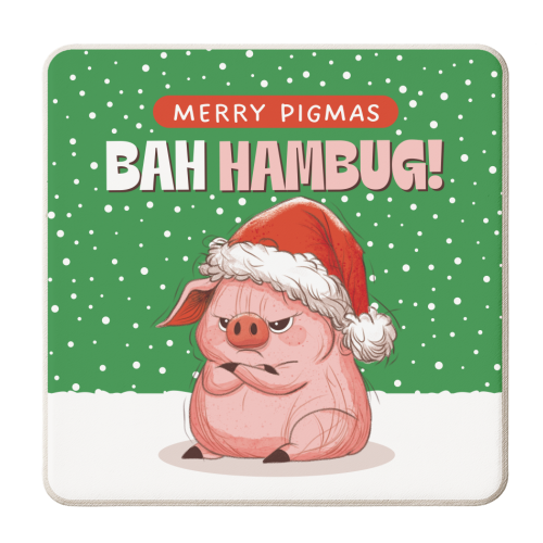 Merry Pigmas Bah Hambug - personalised beer coaster by Claire Atwood