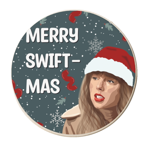 Merry swiftmas Taylor print - personalised beer coaster by The Girl Next Draw
