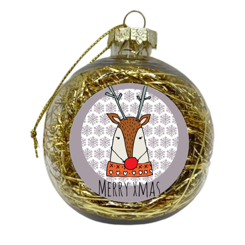 Merry Xmas Christmas Card - xmas bauble by Nichola Cowdery