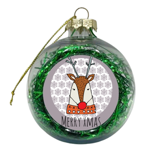 Merry Xmas Christmas Card - xmas bauble by Nichola Cowdery