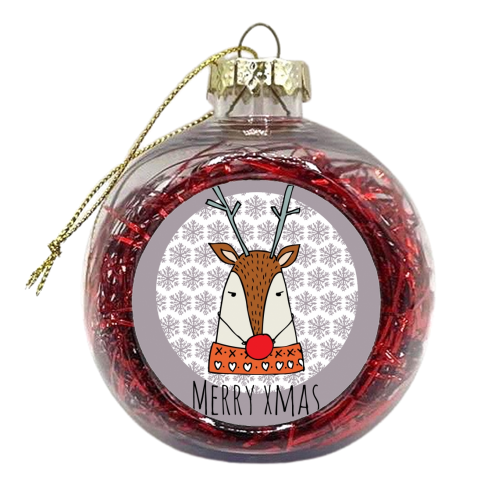 Merry Xmas Christmas Card - xmas bauble by Nichola Cowdery