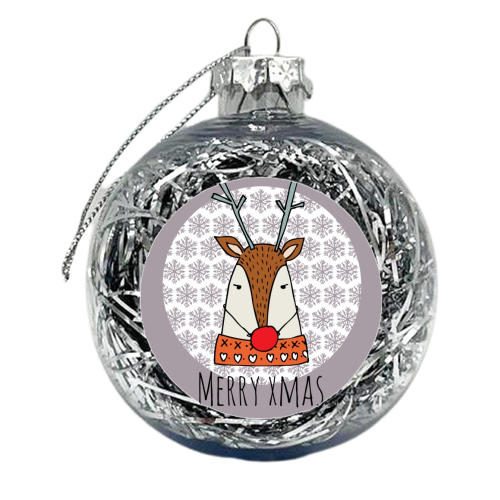 Merry Xmas Christmas Card - xmas bauble by Nichola Cowdery