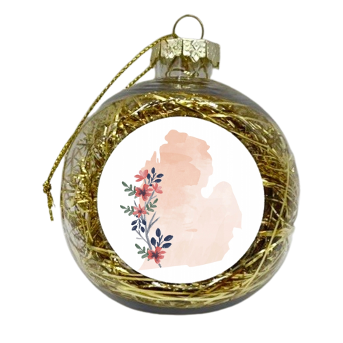 Michigan Floral Watercolor State - xmas bauble by Toni Scott