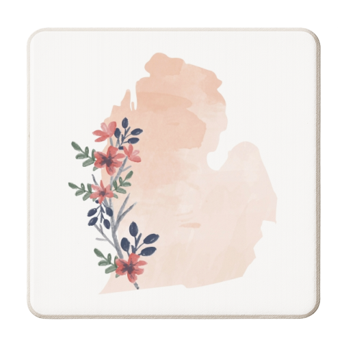 Michigan Floral Watercolor State - personalised beer coaster by Toni Scott
