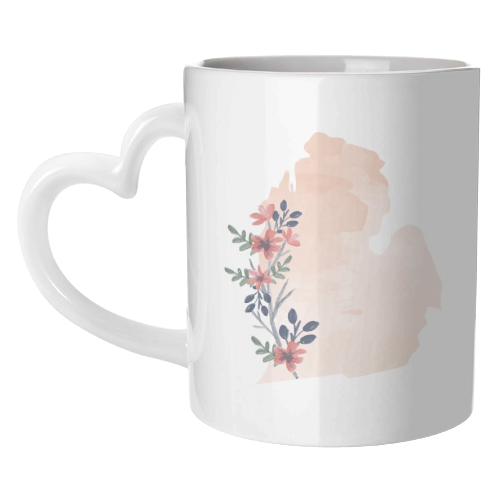 Michigan Floral Watercolor State - unique mug by Toni Scott