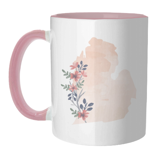Michigan Floral Watercolor State - unique mug by Toni Scott