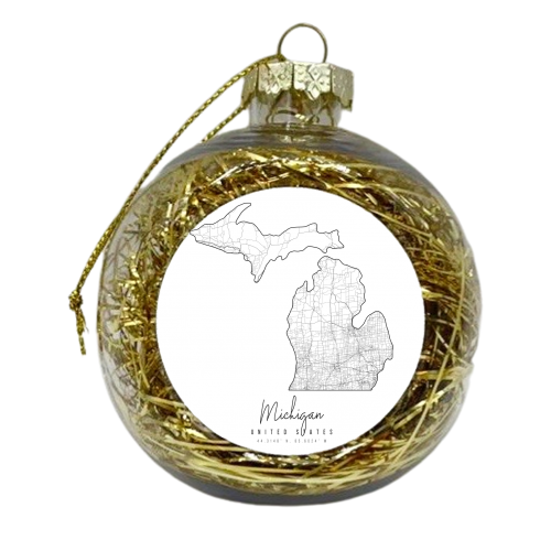 Michigan Minimal Street Map - xmas bauble by Toni Scott