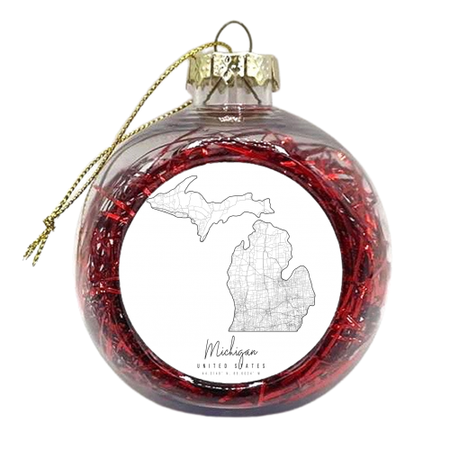 Michigan Minimal Street Map - xmas bauble by Toni Scott